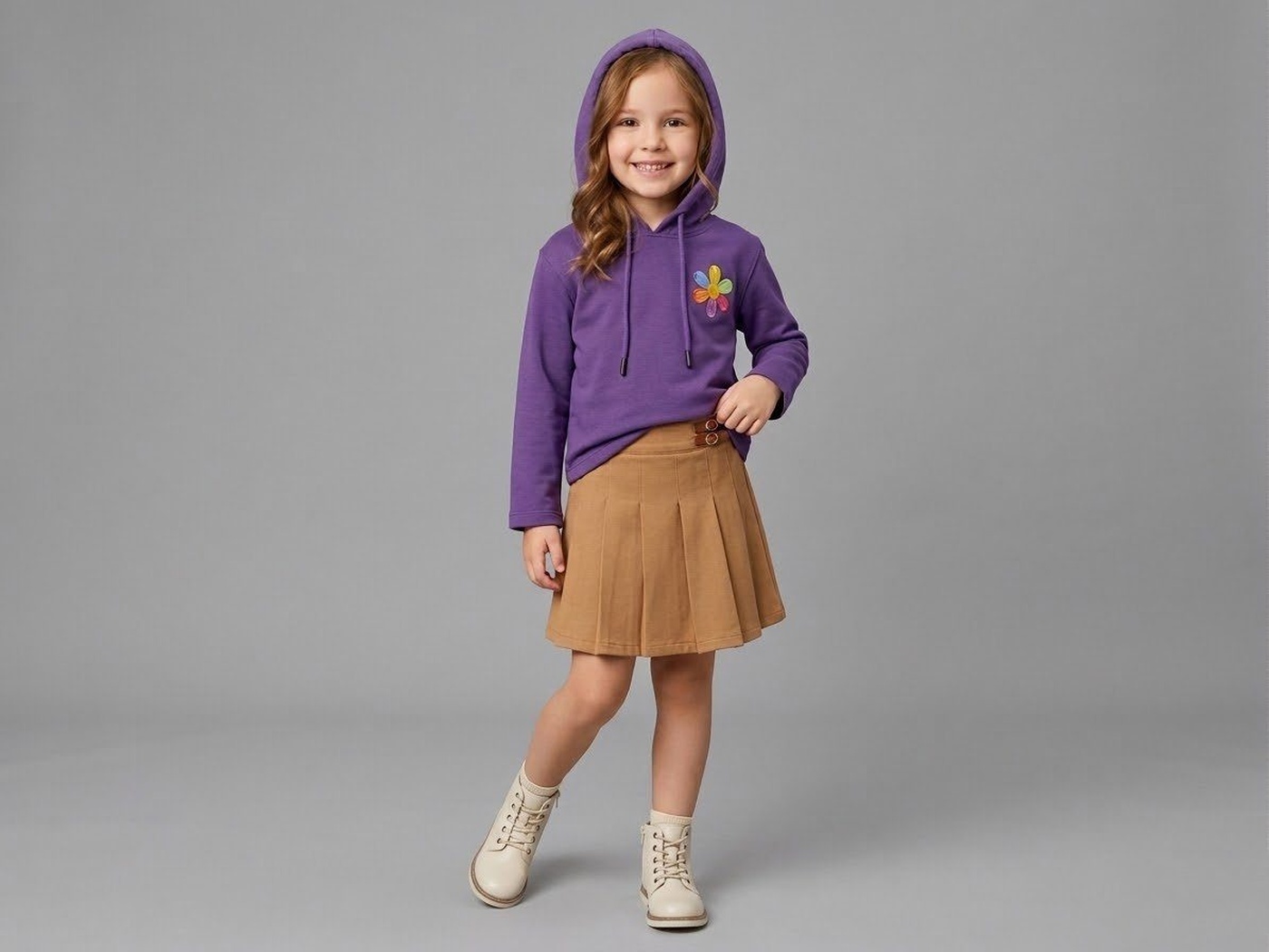Wish Love Dream Hoodie Set Purple - Girl (Brown Buckle Skirt)-10