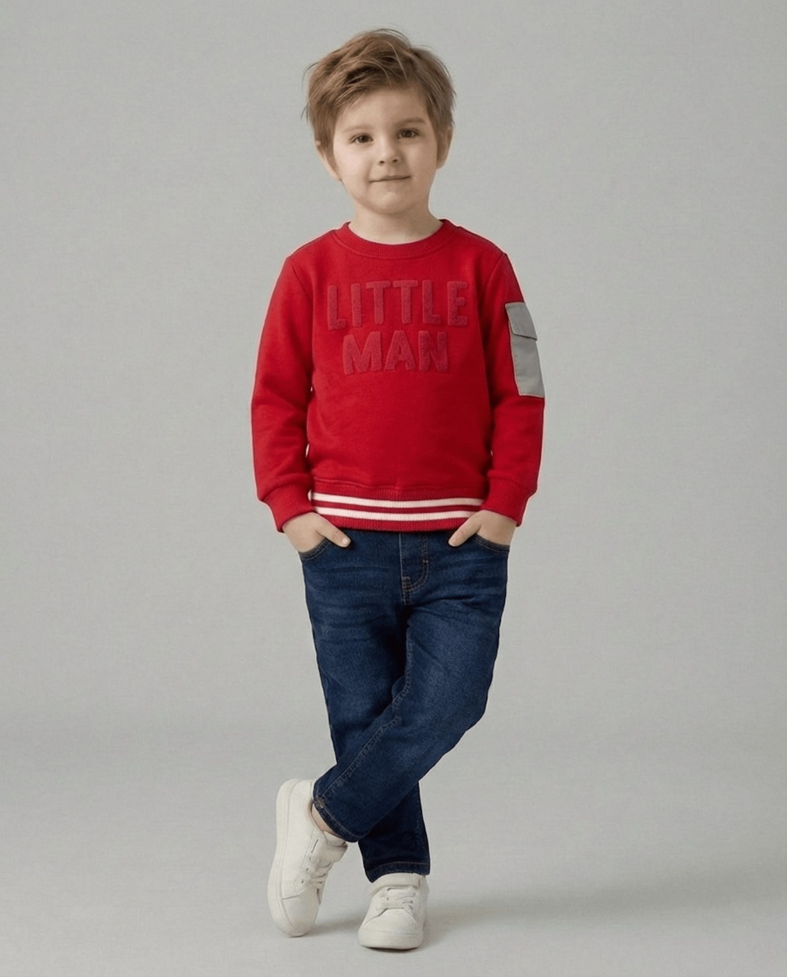 Little Man Set Red - Boy (Dark Blue Jeans)-01