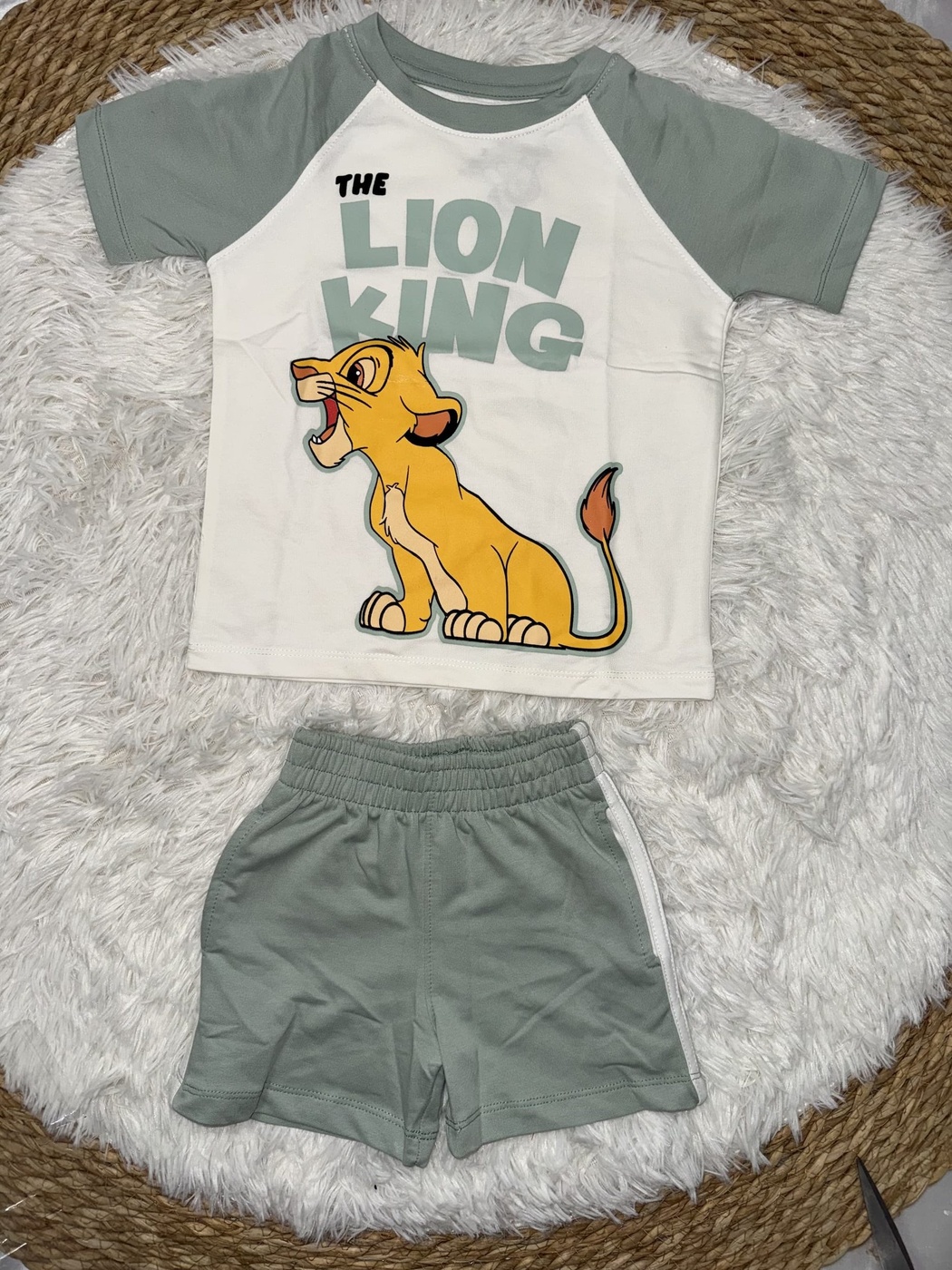 Lion King Green Raglan Shorts Set - Boy (Front Graphic)-02