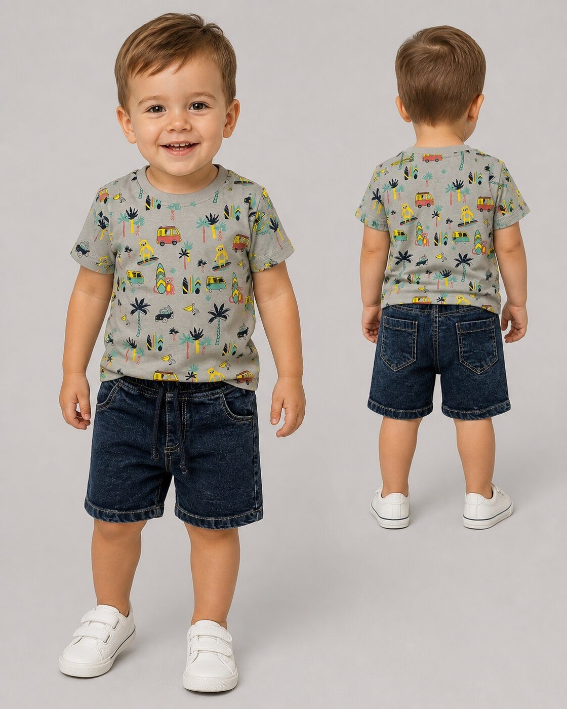 Travel Gray Shorts Set - Boy (Travel Motif Top)-9-12M