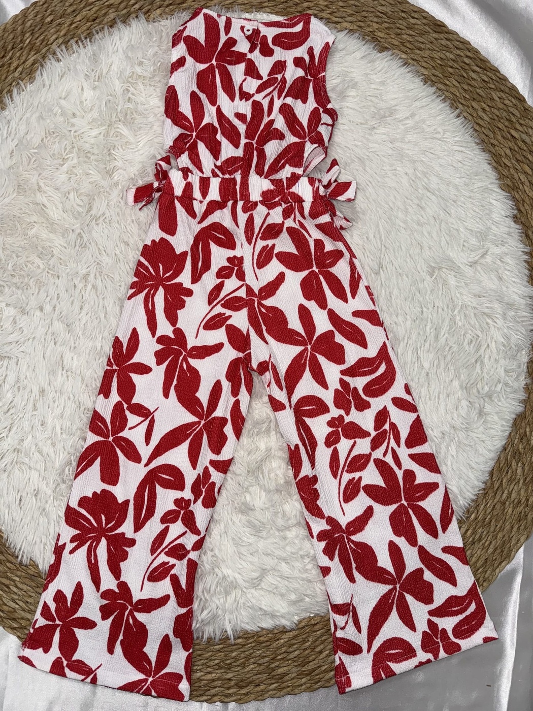 Red Floral Jumpsuit - Girl (Side Bows)-07