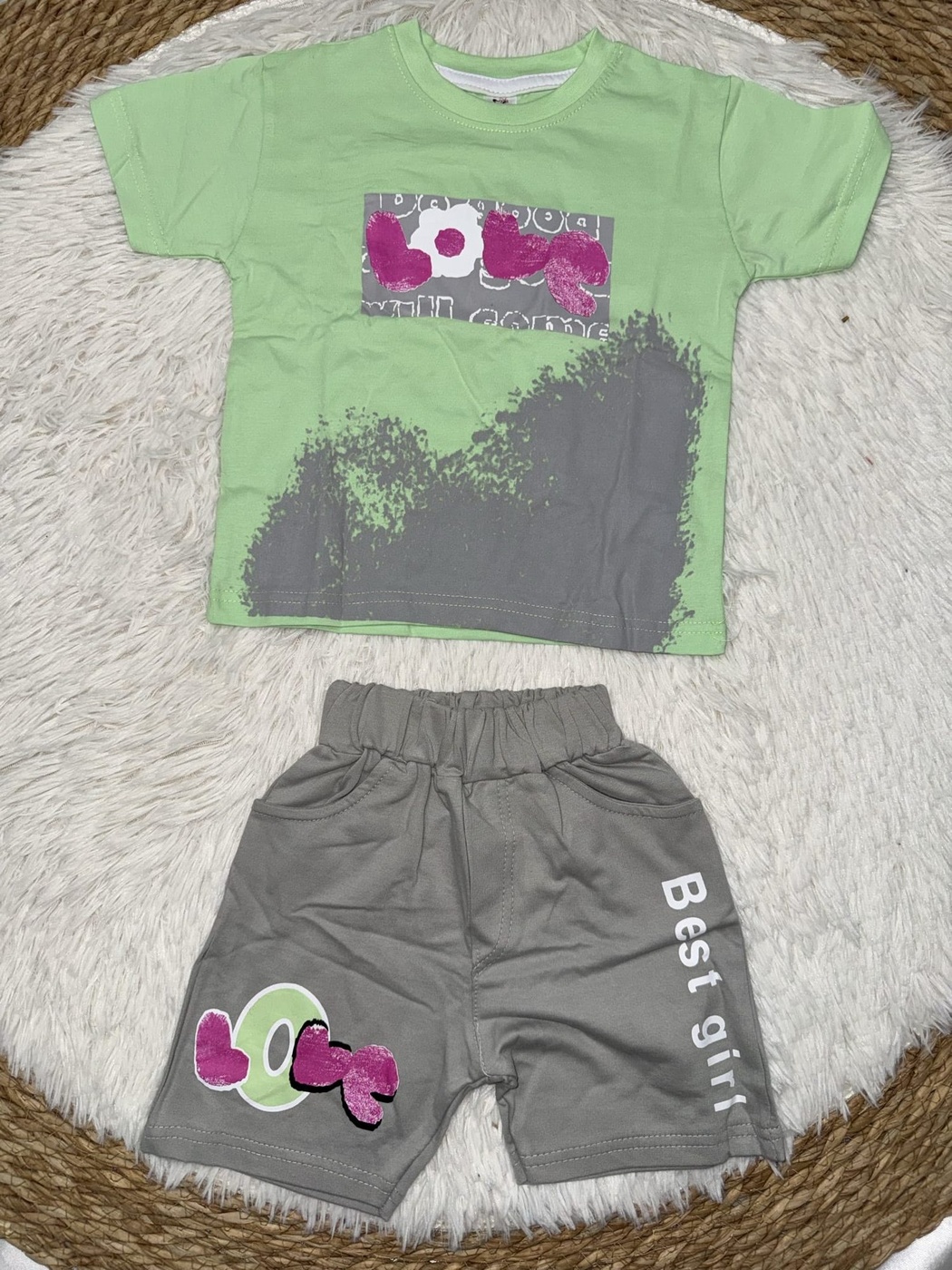 Best Girl Green Shorts Set - Girl (Best Girl Text)-6-9M