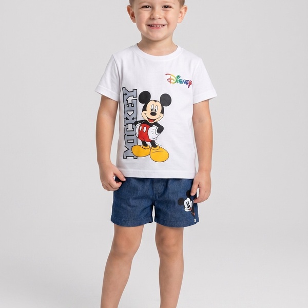 Mickey Mouse White Shorts Set - Boy (Front Character Graphic)