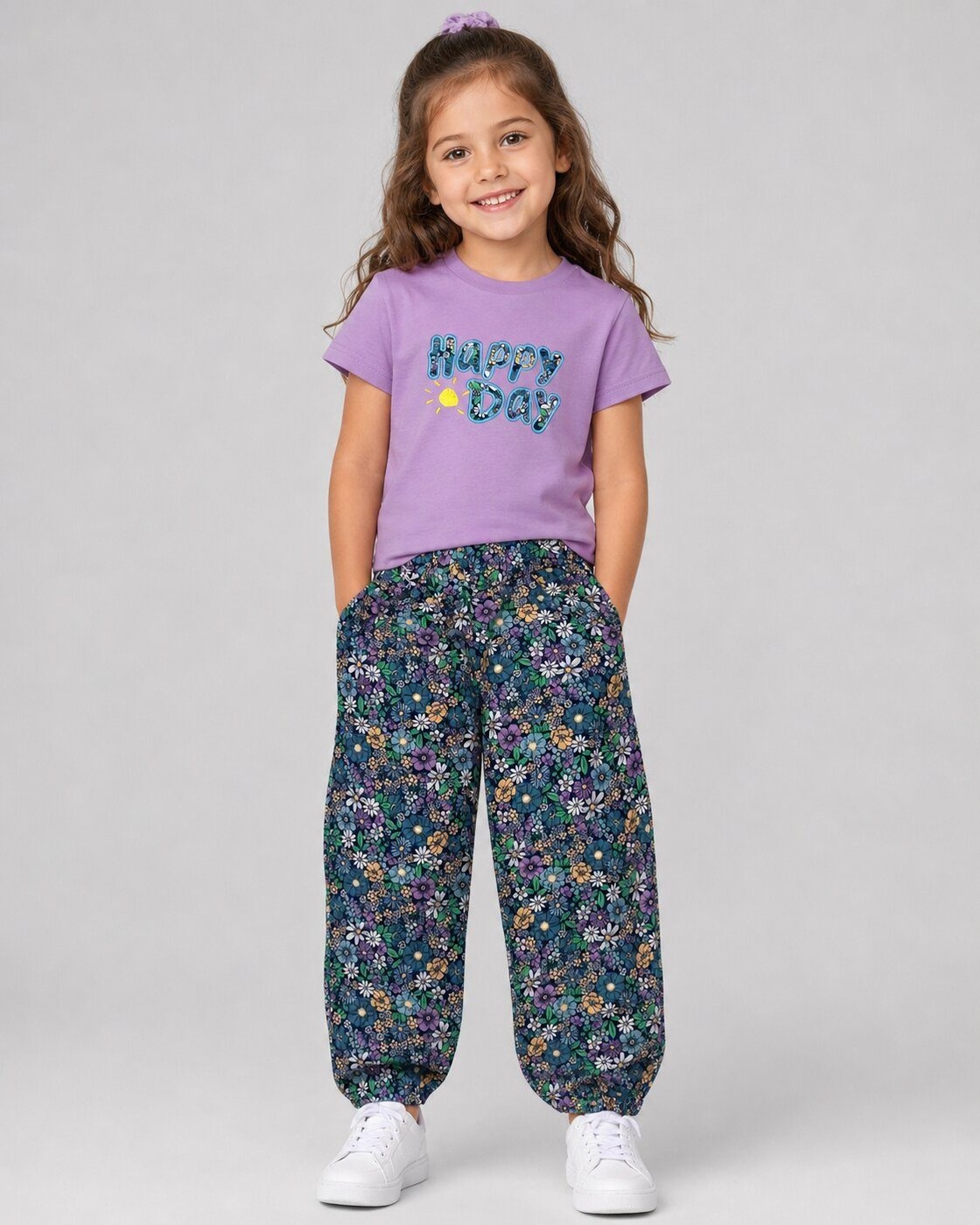 Happy Day Purple Floral Pants Set - Girl (Floral Pants)-03