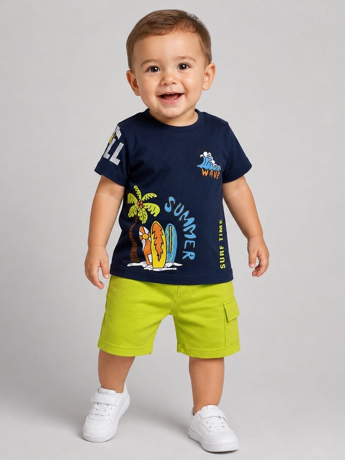 Summer Navy Shorts Set - Boy (Surf Graphic)