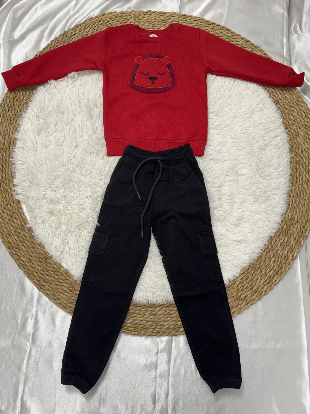 Plush Lion Face Set Red - Boy (Black Cargo Pants)-08