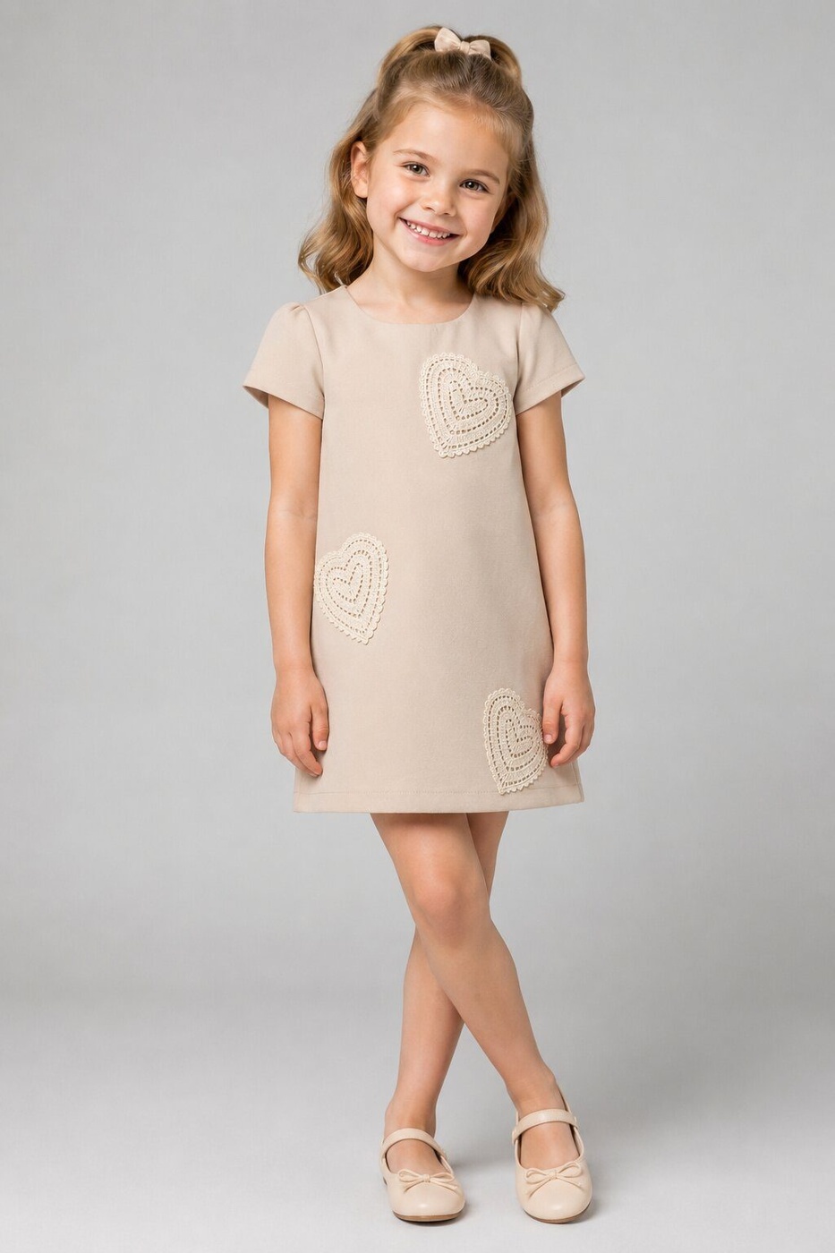 Beige Heart Dress - Girl (Heart Detail)-05