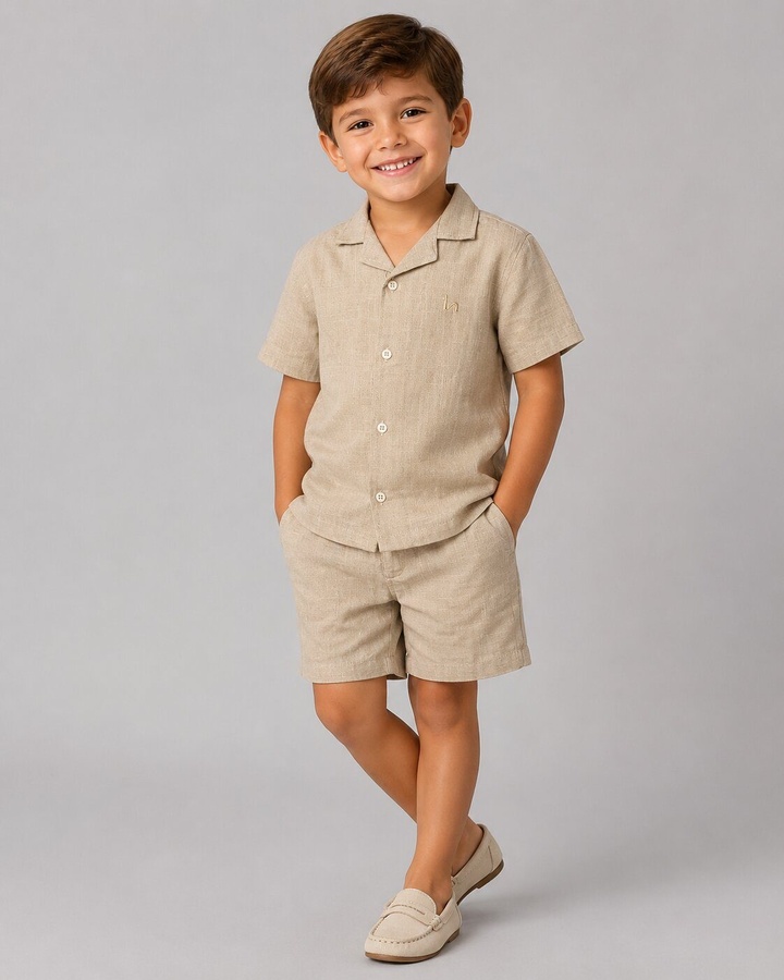 Beige Short Set - Boy (Button Shirt)