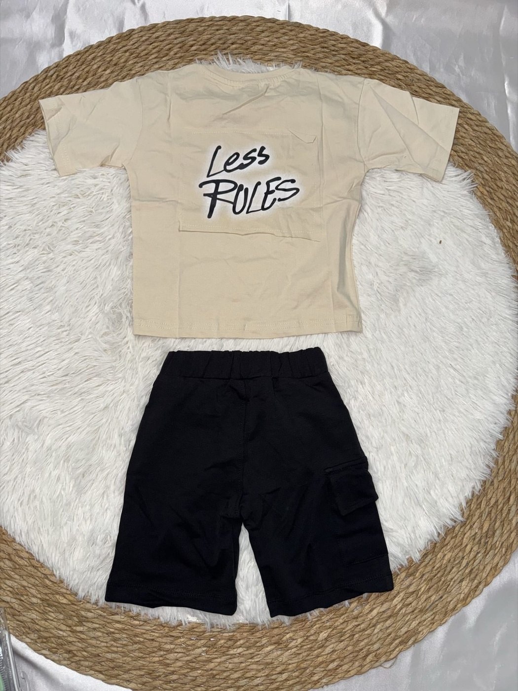 Less Rules Beige Shorts Set - Boy (Front Graphic)-03