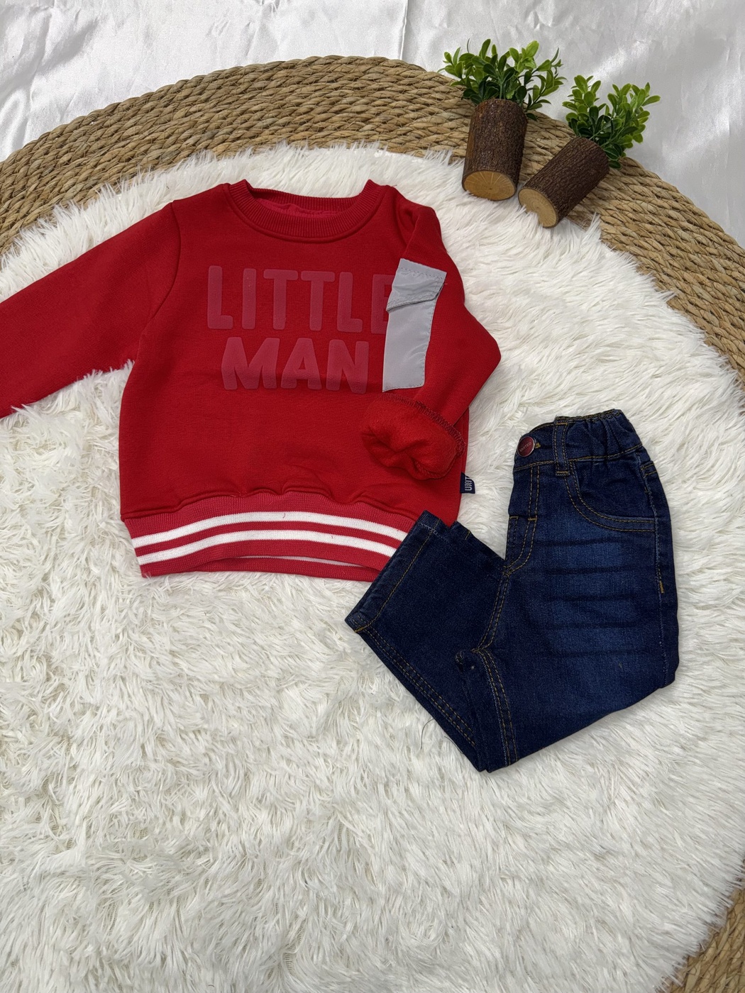 Little Man Set Red - Boy (Dark Blue Jeans)-01
