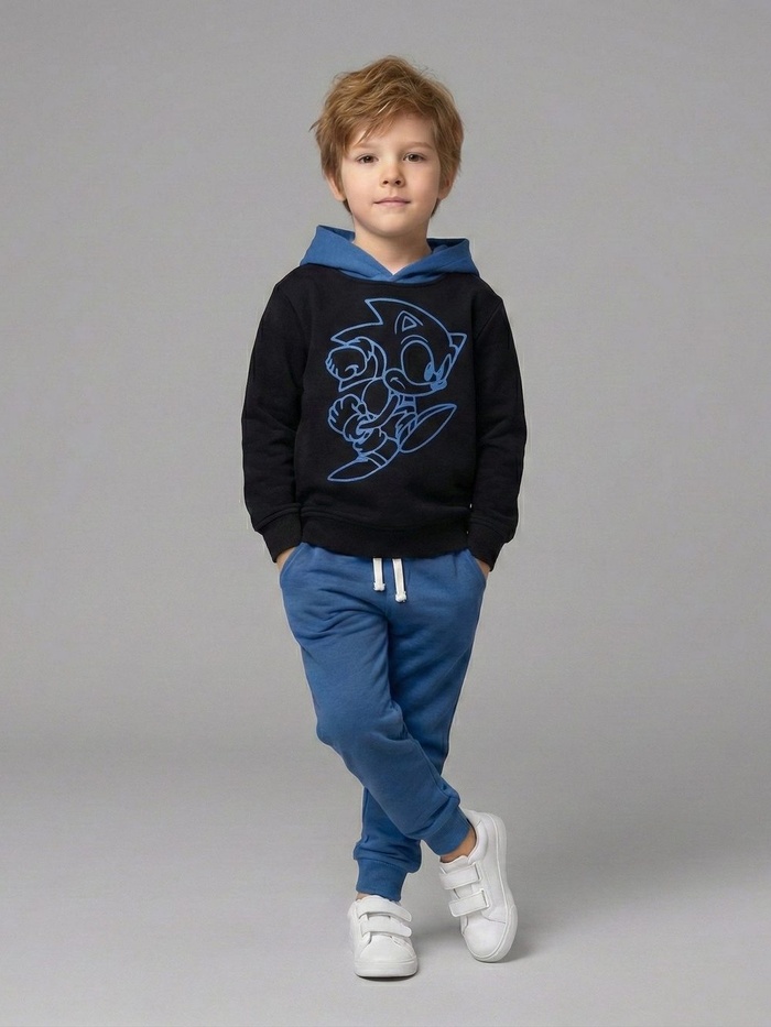 Sonic The Hedgehog Set Black & Royal Blue - For Boys (Neon Outline Print)