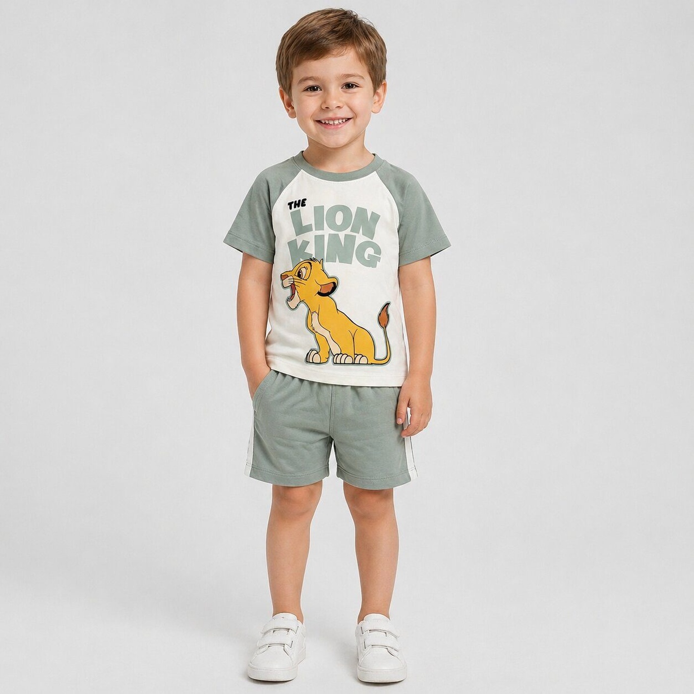 Lion King Green Raglan Shorts Set - Boy (Front Graphic)-02