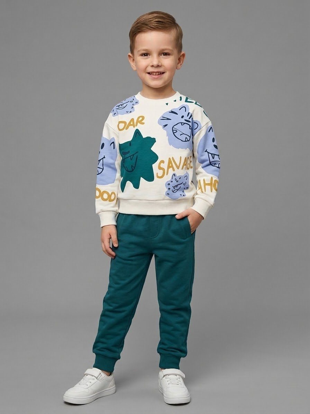 Roar Savage Tiger Set White - Boy (Teal Pants)-06