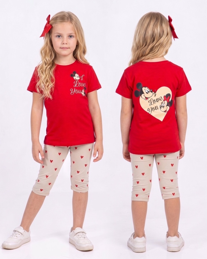 Mickey & Minnie Red Set - Girl (Heart Pattern Pants)