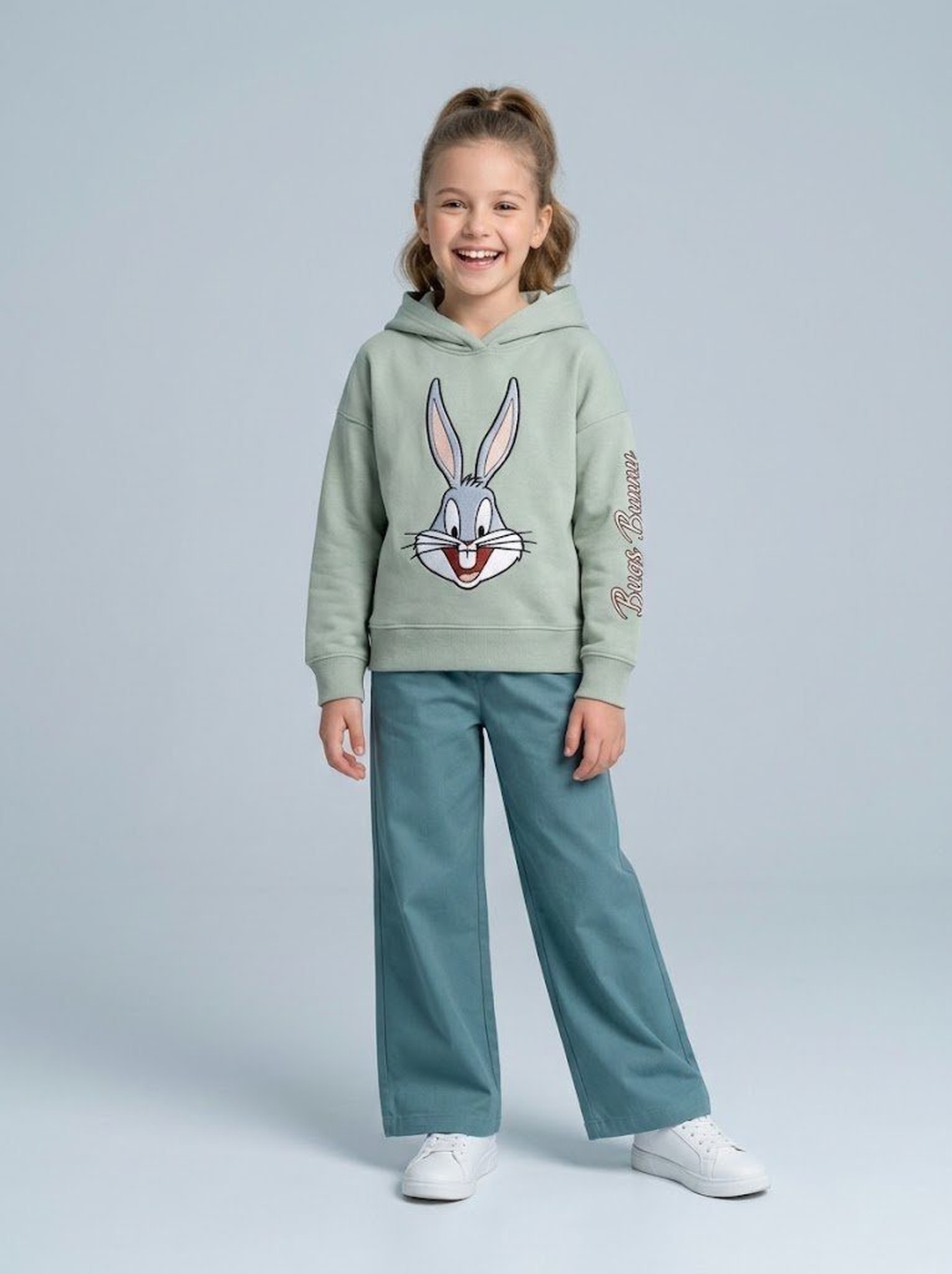 Bugs Bunny Hoodie Set Mint Green - Girl (Dark Green Pants)-04