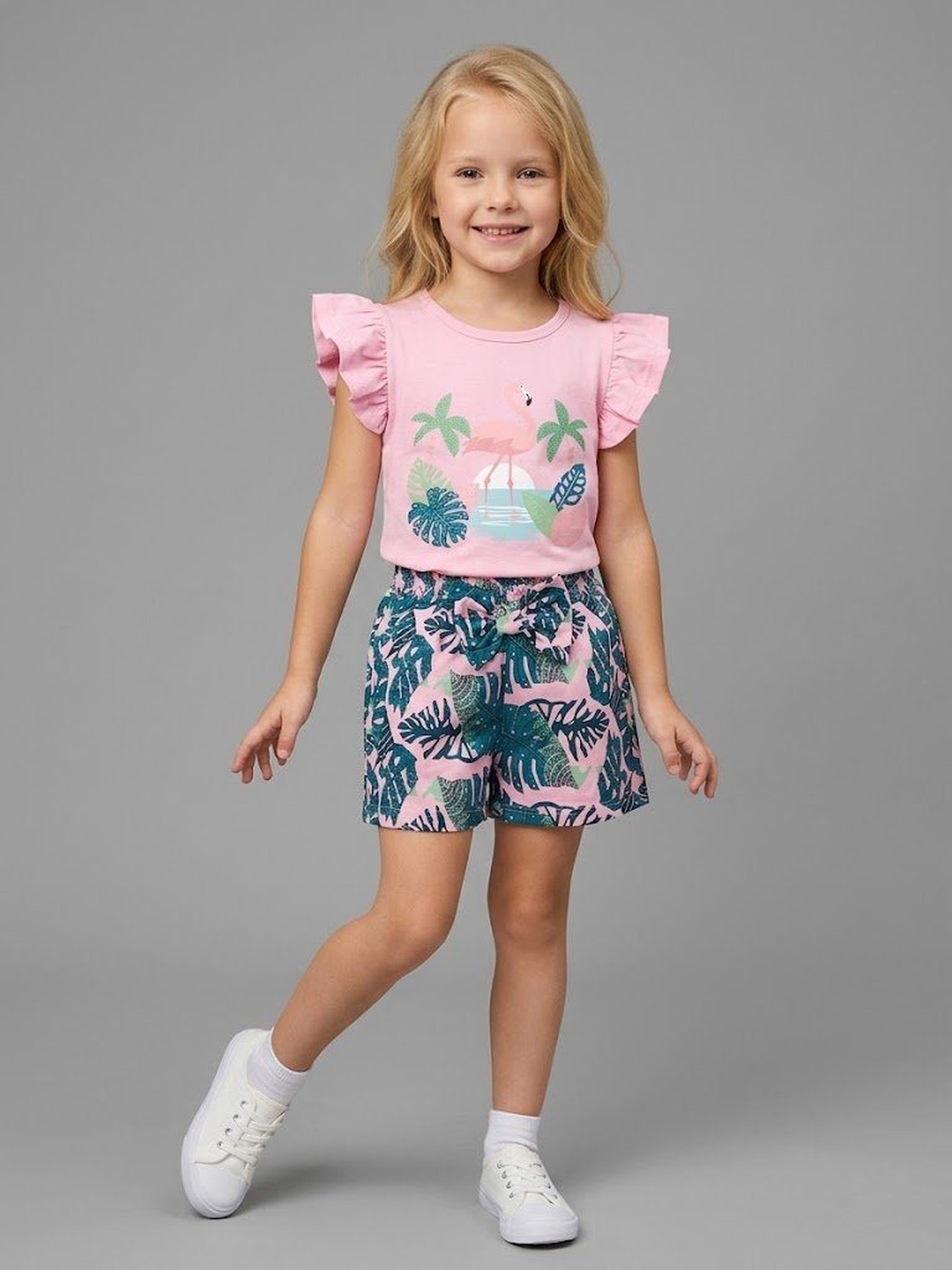 Flamingo Pink Set - Girl (Ruffle Sleeves)-08