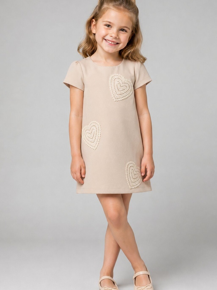 Beige Heart Dress - Girl (Heart Detail)