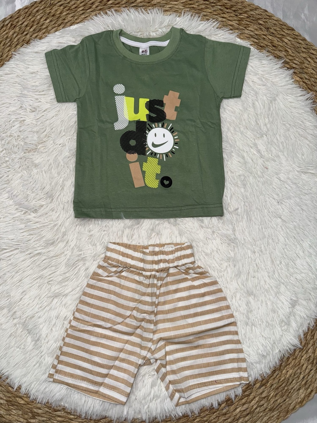 Just Do It Olive Green Shorts Set - Boy (Text Graphic)-12M