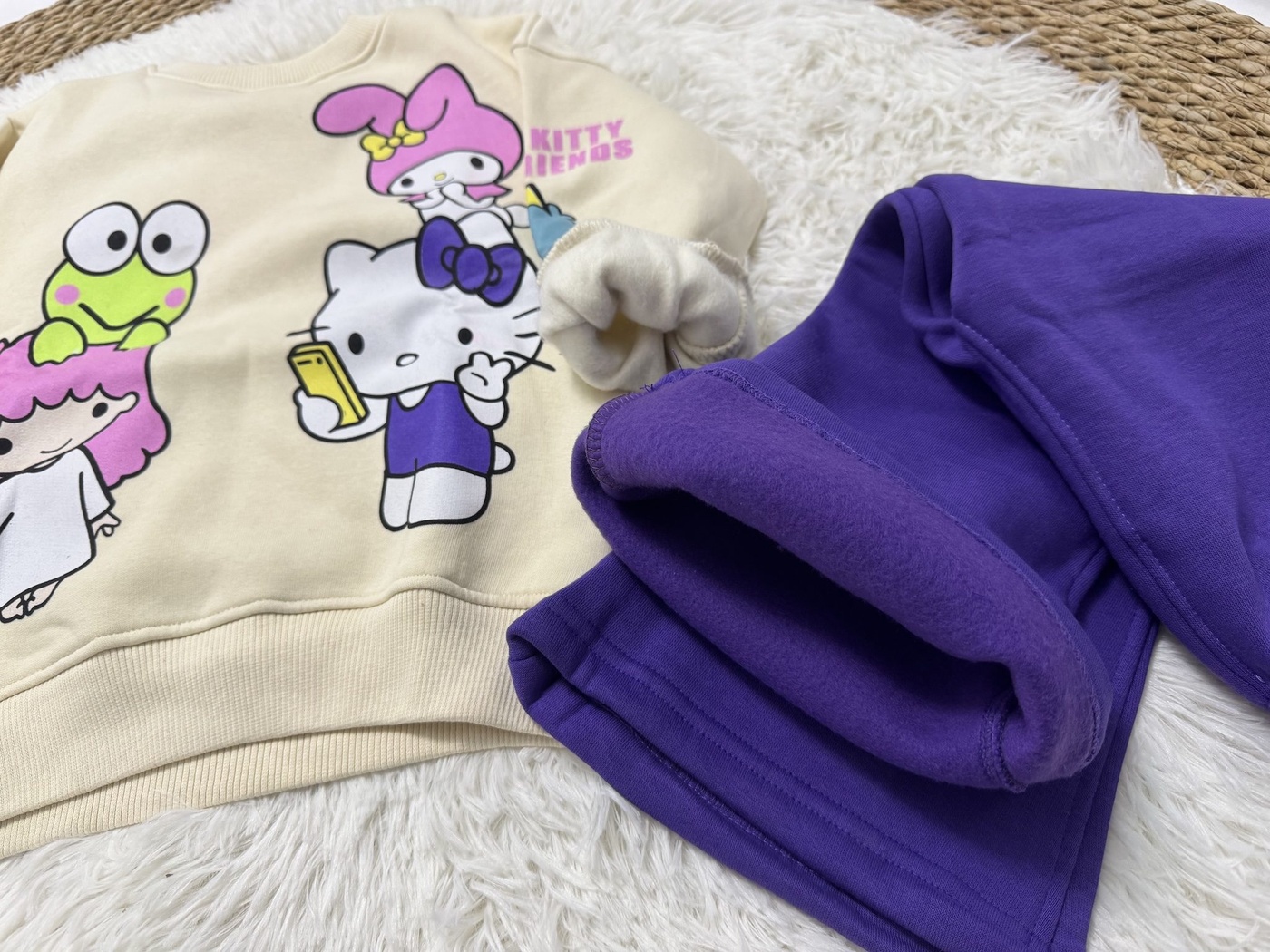 Sanrio Hello Kitty Set Cream & Purple - Girl (Flared Pants)-02