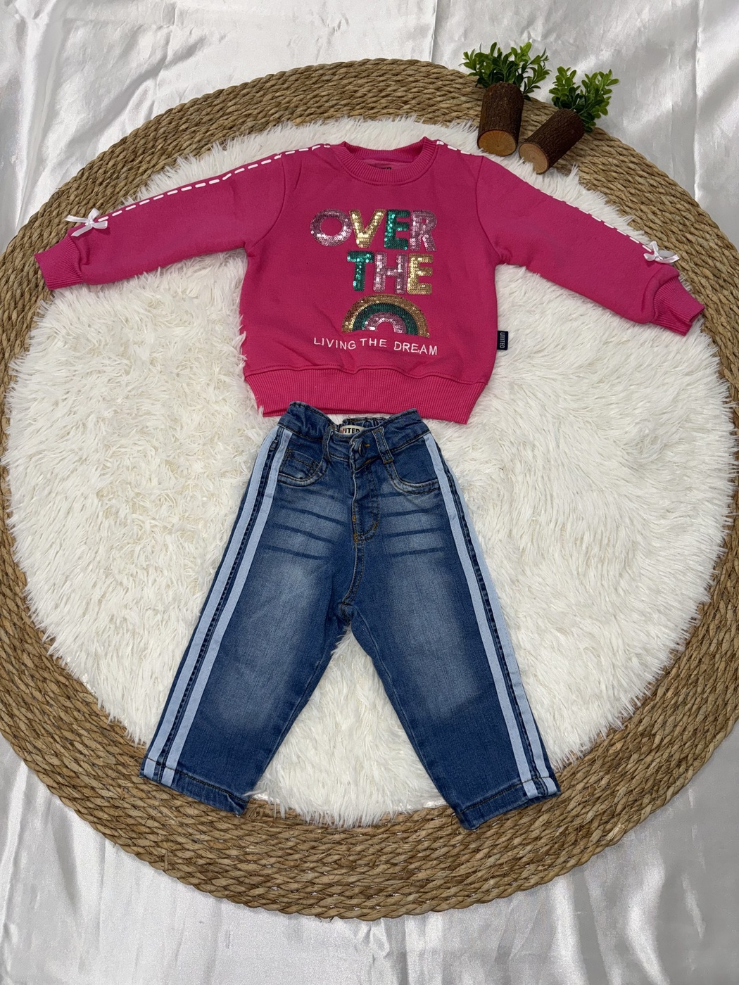 Over The Rainbow Set Pink - Girl (Side Stripe Jeans)-02