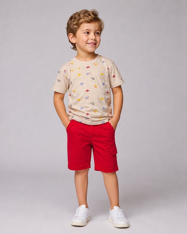 Airplane Red Shorts Set - Boy (Allover Motif Top)