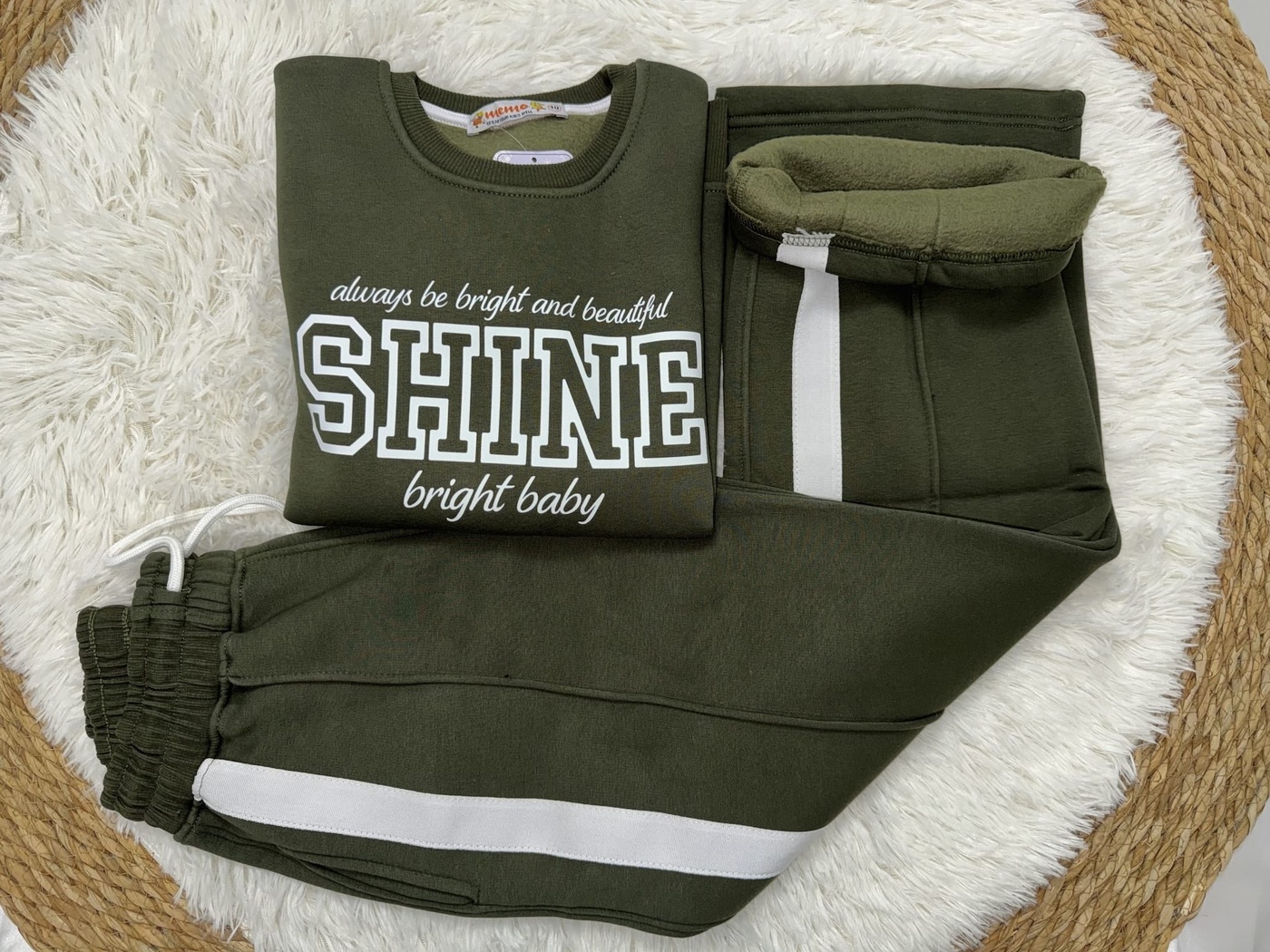 Shine Tracksuit Set Olive Green - Girl (White Side Stripe Pants)-10