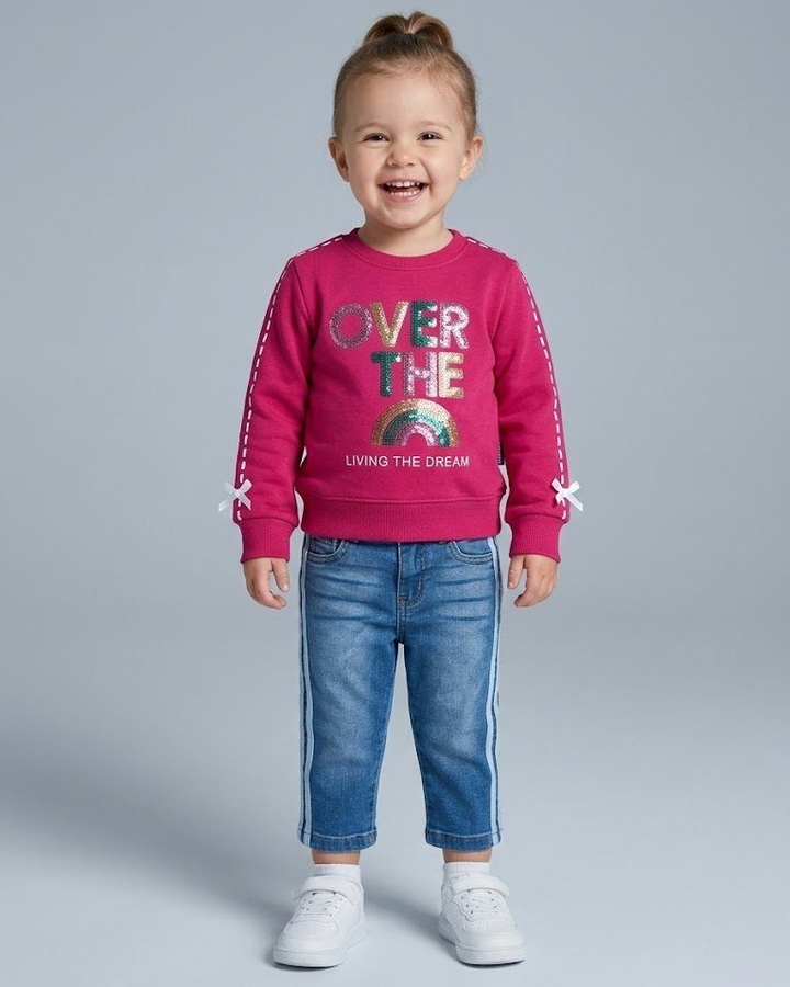 Over The Rainbow Set Pink - Girl (Side Stripe Jeans)