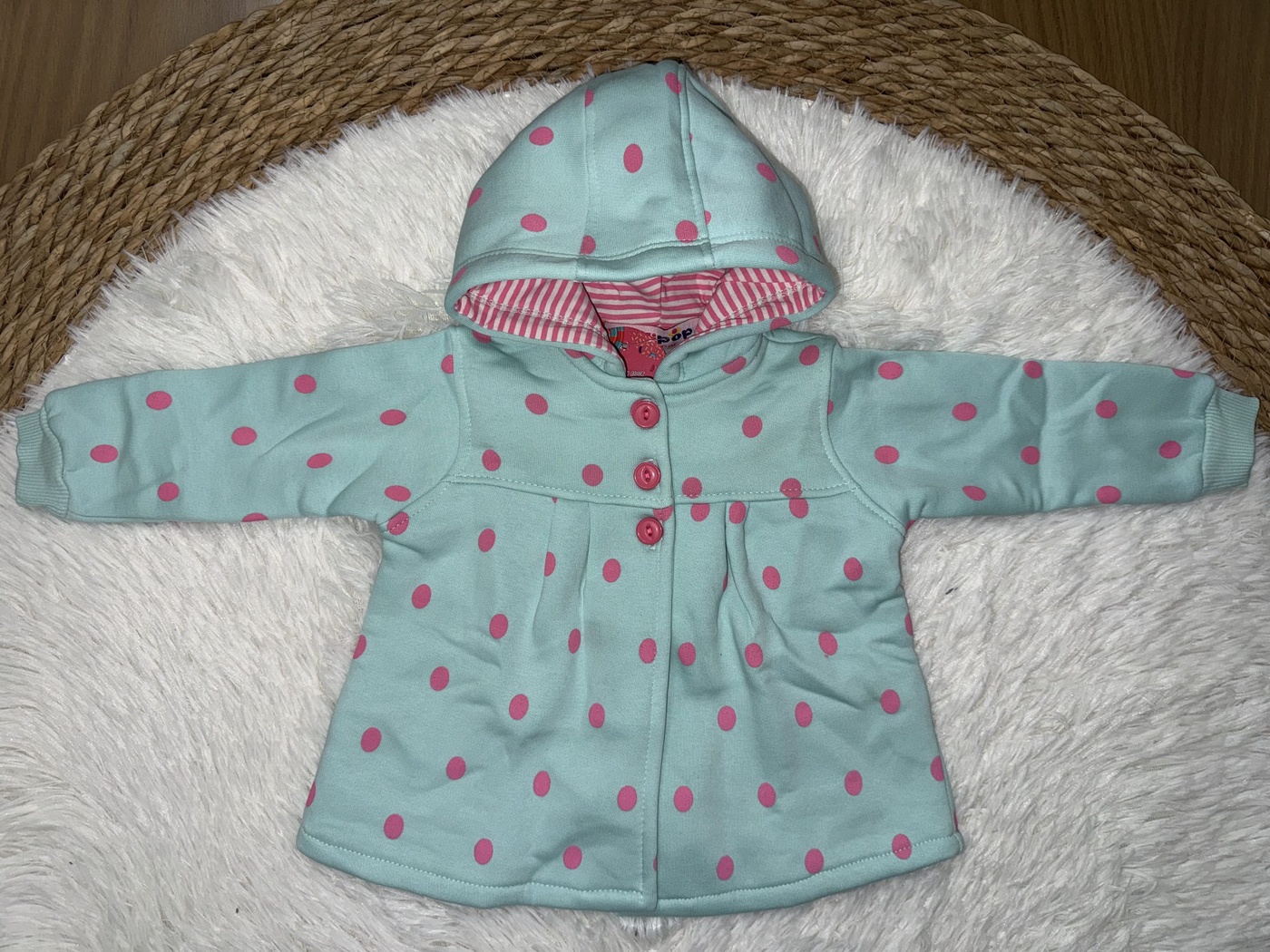 Mint Polka Dot 3-Piece Set - Baby Girl (Pink Striped Onesie)-24M