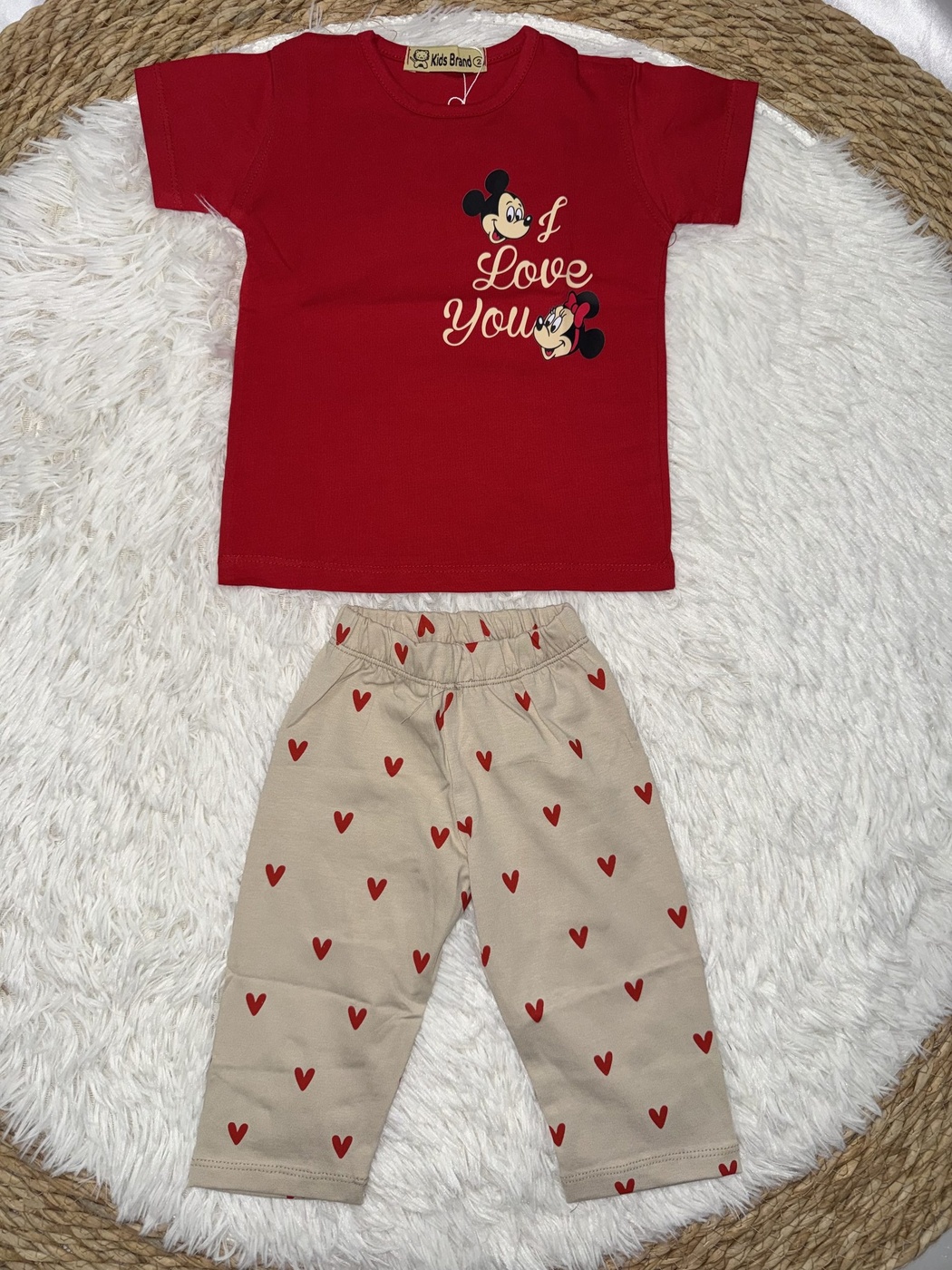 Mickey & Minnie Red Set - Girl (Heart Pattern Pants)-04