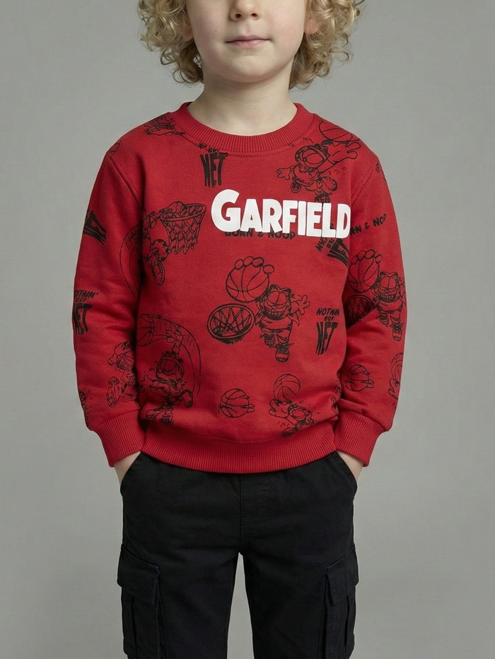 Garfield Sweatshirt Red - Boy (All Over Basketball Print)