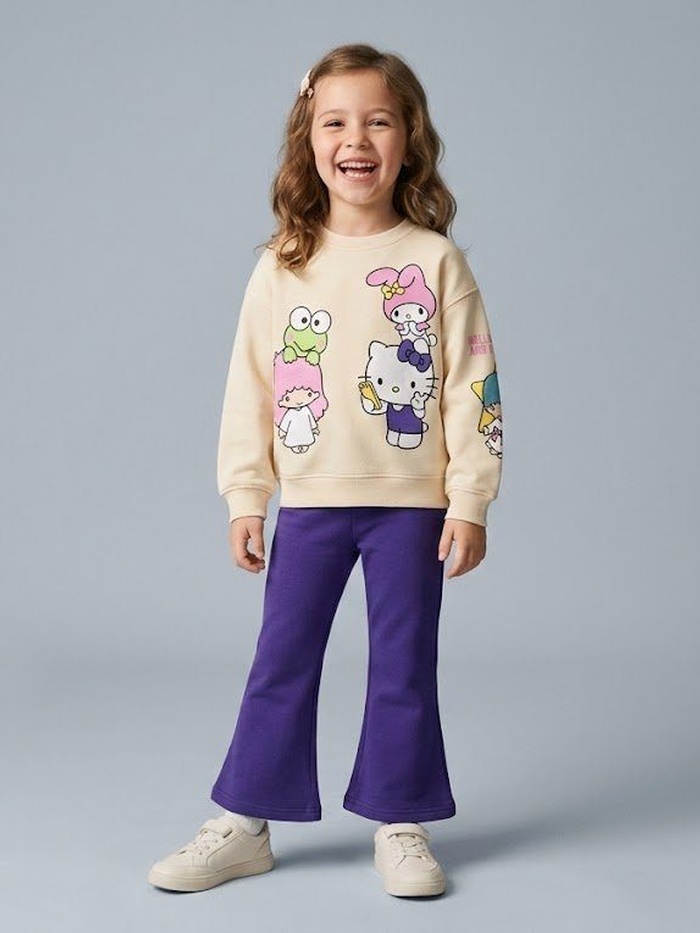 Sanrio Hello Kitty Set Cream & Purple - Girl (Flared Pants)