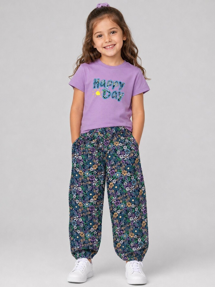 Happy Day Purple Floral Pants Set - Girl (Floral Pants)