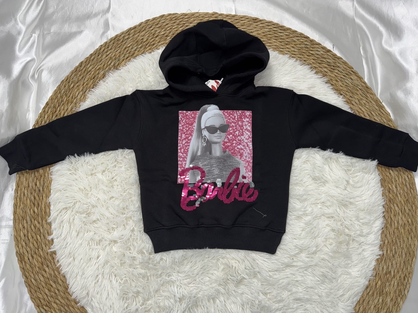 Barbie Sequin Hoodie Set Black - Girl (Hot Pink Pants)-02