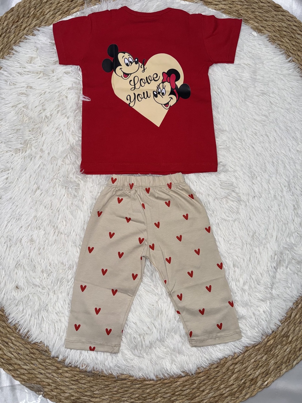 Mickey & Minnie Red Set - Girl (Heart Pattern Pants)-04