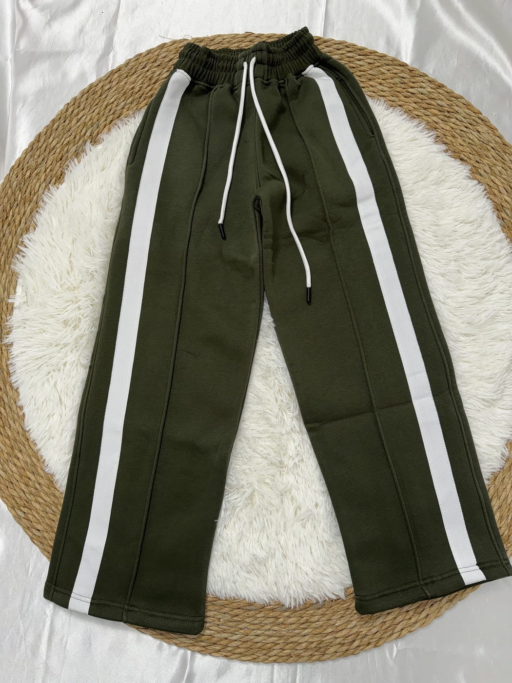 Shine Tracksuit Set Olive Green - Girl (White Side Stripe Pants)-10
