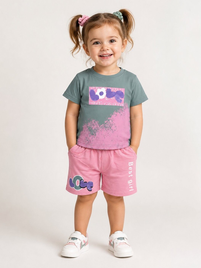 Best Girl Pink Shorts Set - Girl (Best Girl Text)
