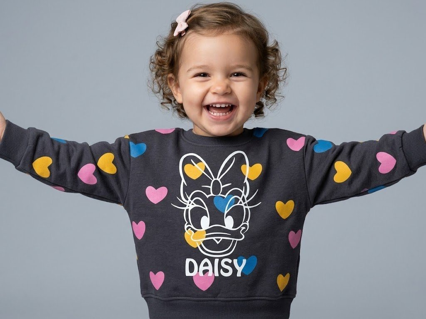 Daisy Duck Sweatshirt Dark Grey - Girl (Hearts Pattern)-04