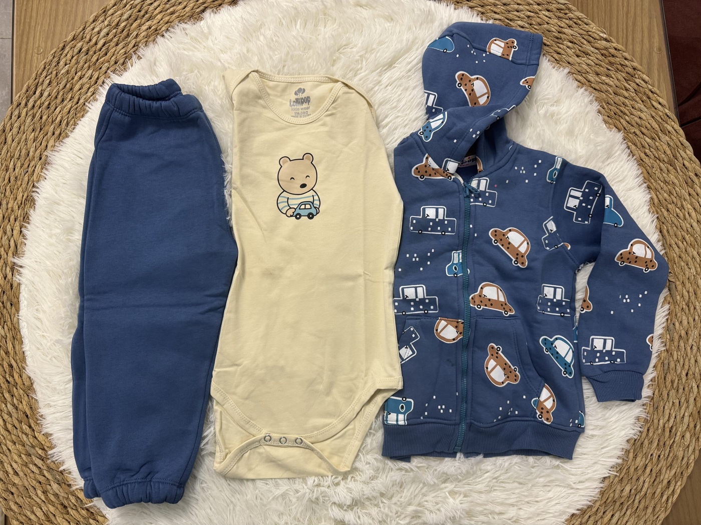 Blue Car 3-Piece Set - Baby Boy (Bear Bodysuit)-36M