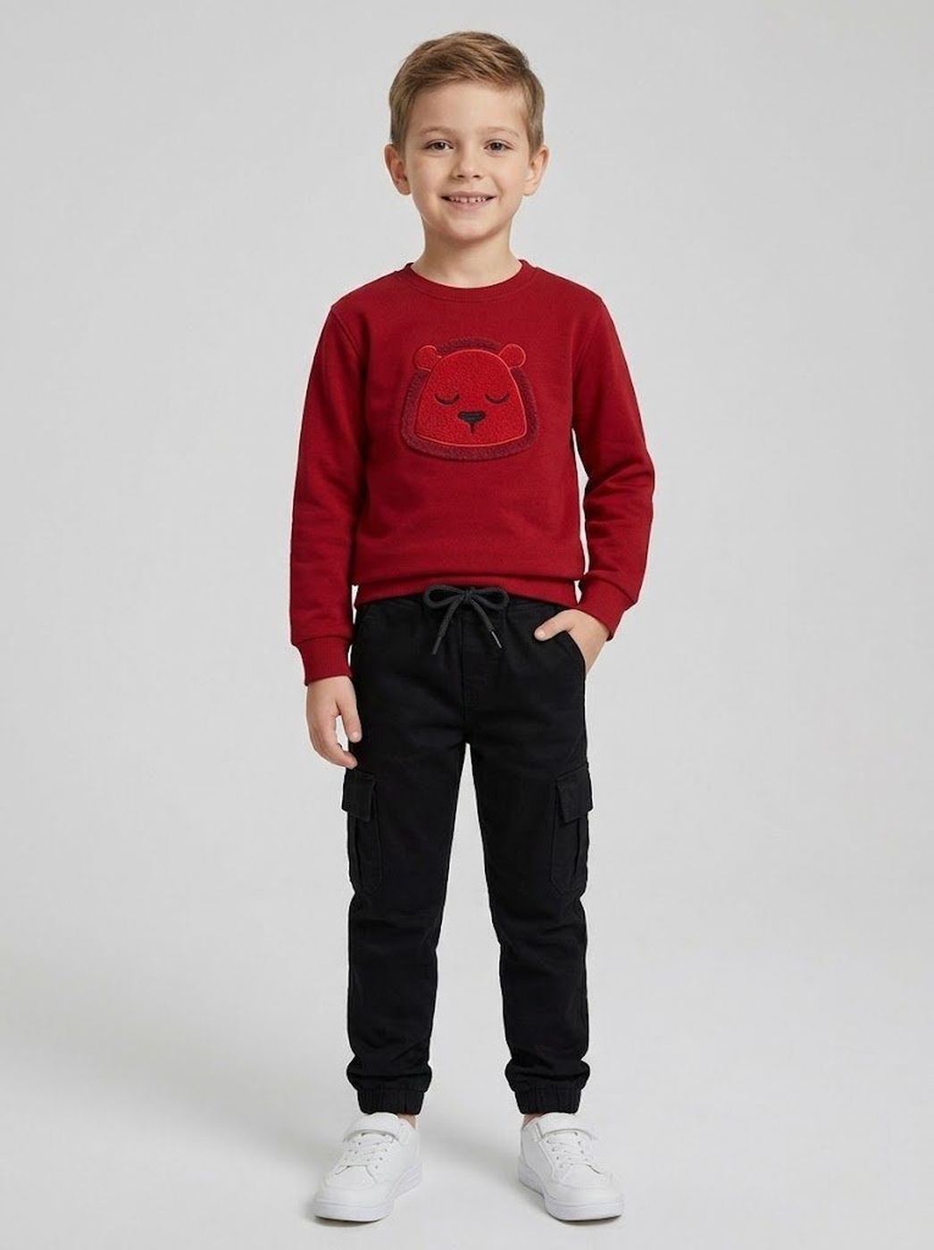 Plush Lion Face Set Red - Boy (Black Cargo Pants)-08