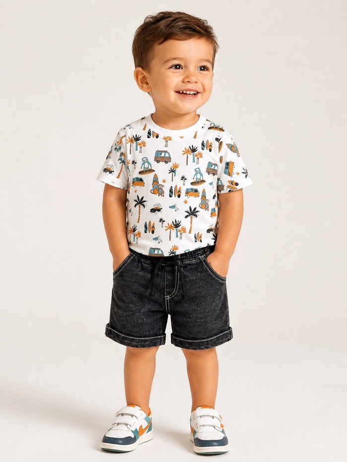 Travel White Shorts Set - Boy (Travel Motif Top)