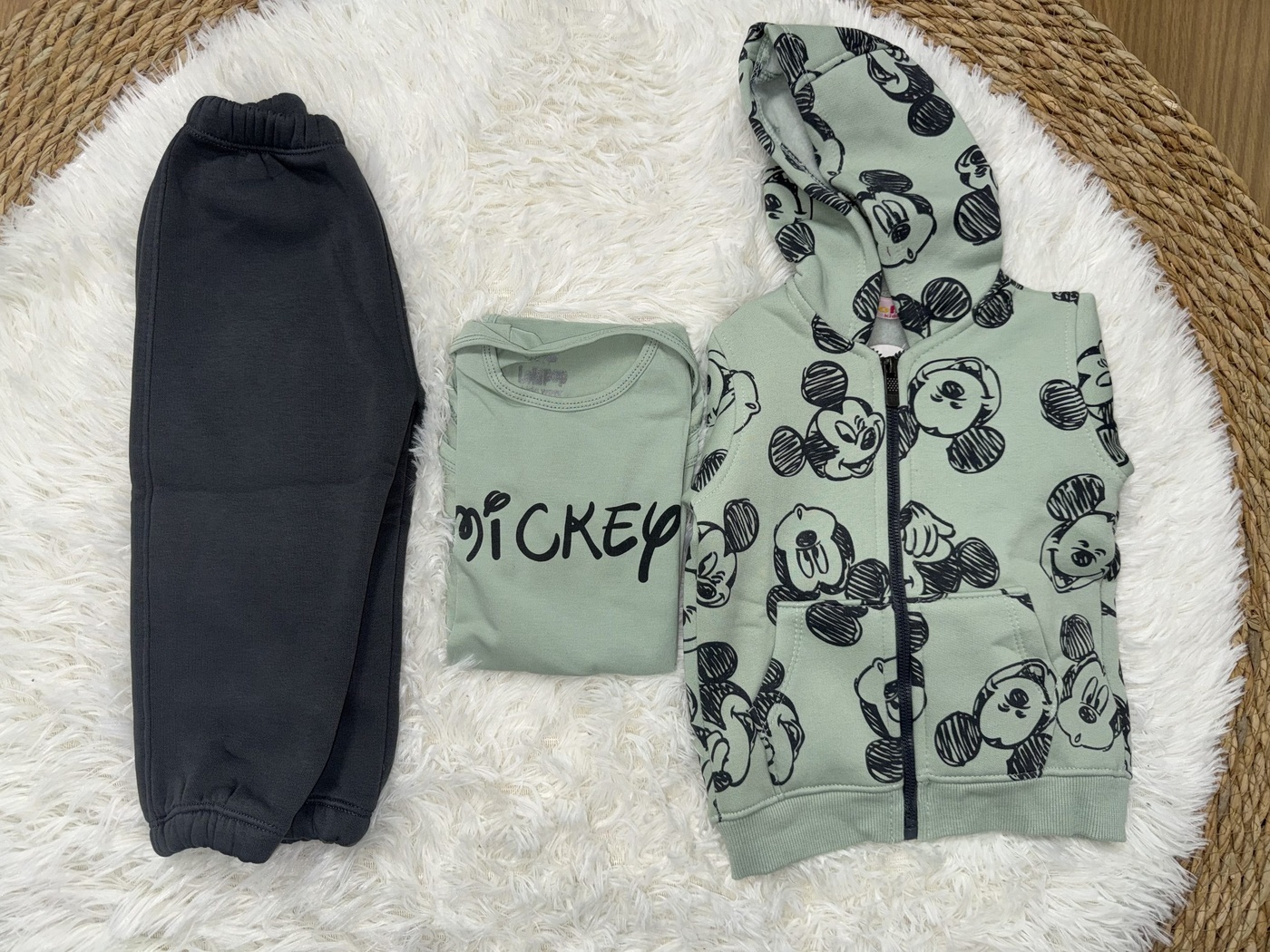 Mickey Mouse Green Vest Set - Baby Boy (Sleeveless)-12M