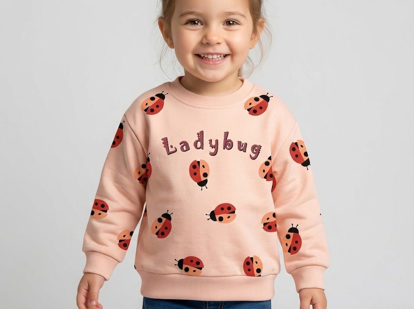 Ladybug Sweatshirt Light Pink - Girl (All Over Ladybug Print)-03