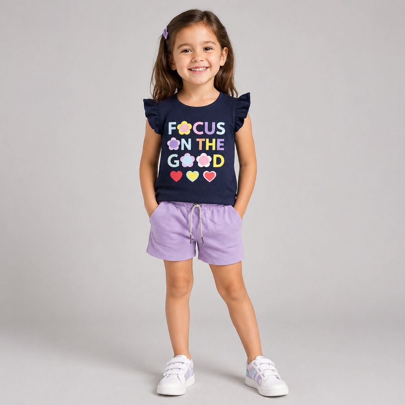 Focus Good Navy Shorts Set - Girl (Text Graphic)-05