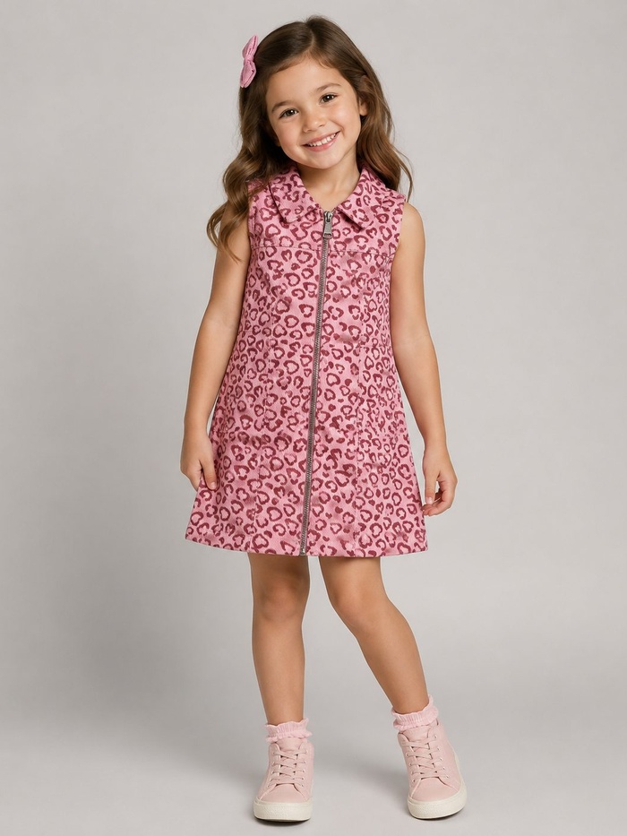 Leopard Pink Zip Dress - Girl (Collared)