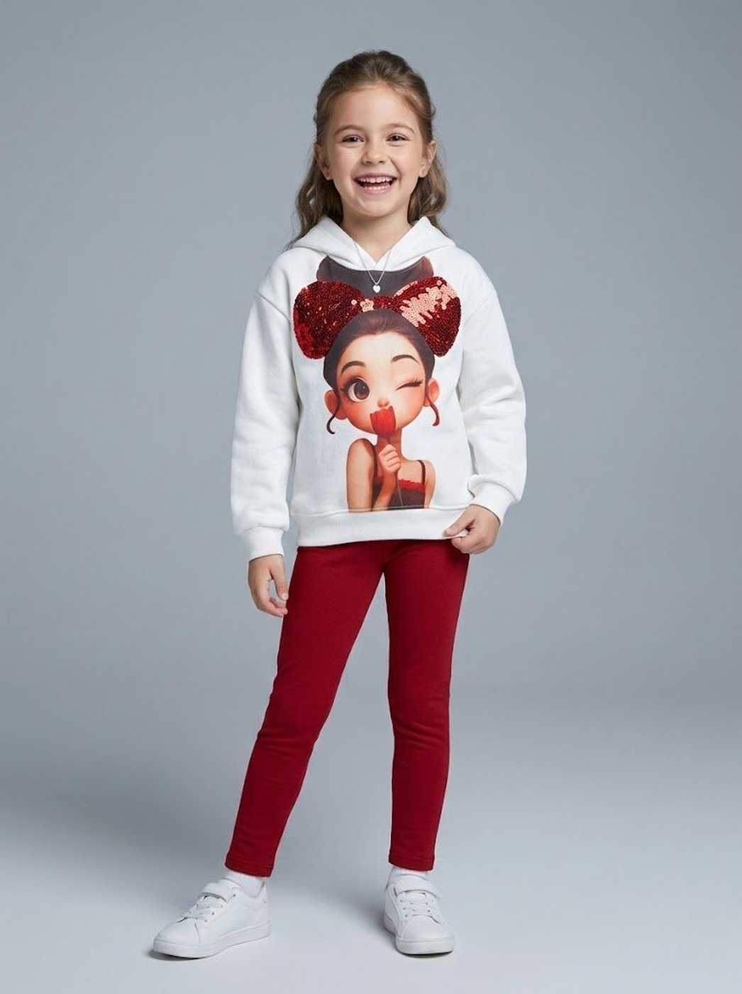 Minnie Doll White Hoodie - Girl (Holding Rose)-10