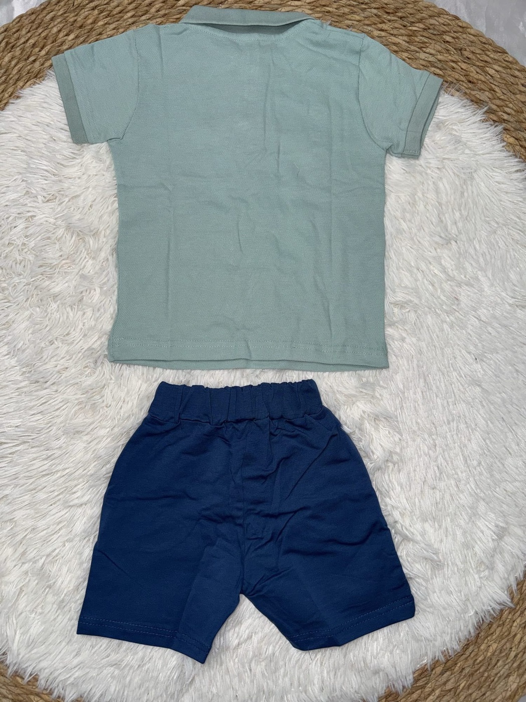 Lettered Light Blue Polo Shorts Set - Boy (Polo Collar)-6-9M