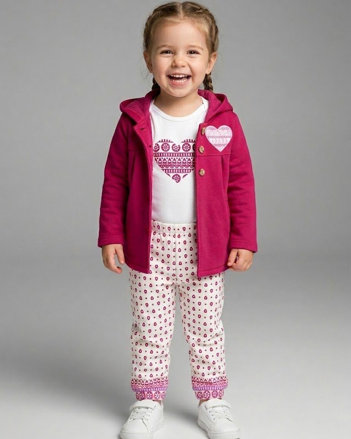 Pink Heart 3-Piece Set - Baby Girl (Heart Print Onesie)