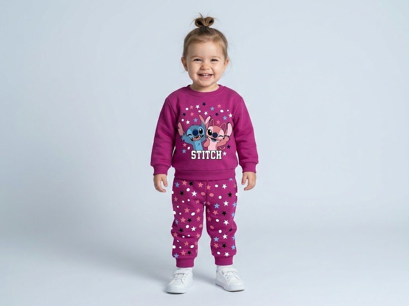Stitch & Angel Pink Set - Girl (Star Pants)-01