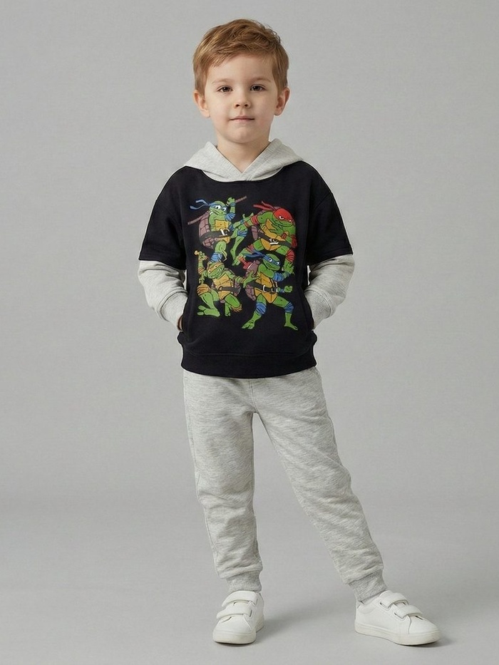 TMNT Hoodie Set Black & Grey - For Boys (Contrast Grey Hood)
