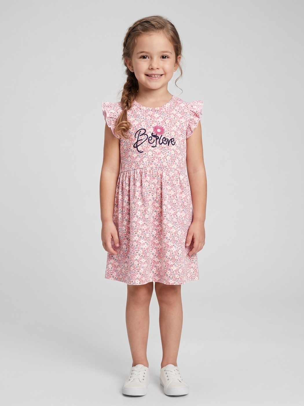 Bonjour Pink Dress - Girl (Floral)-04